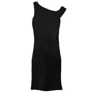 bebe Black Asymmetrical Sleeve Bodycon Dress